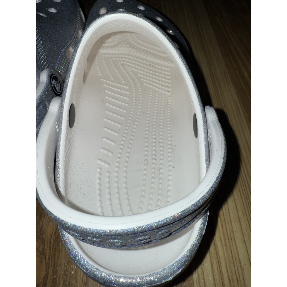 Crocs Unisex Classic Silver Glitter Sparkle Iridescent Size M5 W7 EUC - Picture 6 of 7